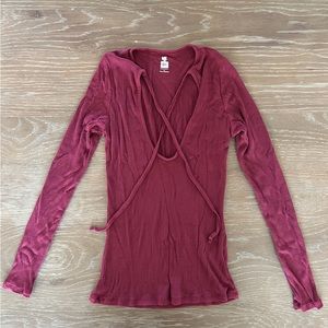 Me to We Tie Front Maroon Burgundy Long Sleeve